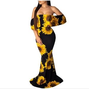 Women's Sunflower Floral Maxi Dress